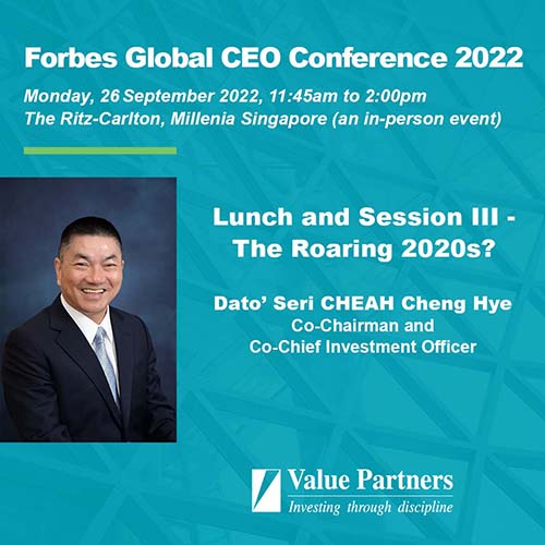 Our CoChairman and CoCIO Dato’ Seri CHEAH Cheng Hye will be joining